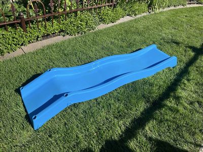 6’ long simple swingset playground blue slide