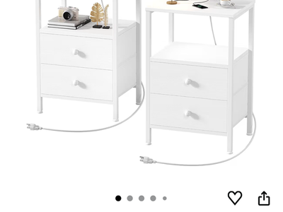 White Nightstands Set of 2 with Charging Station