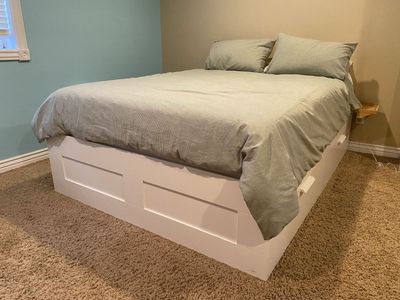 IKEA Brimnes, 4 Drawer Storage Queen Bed Frame, Great Condition