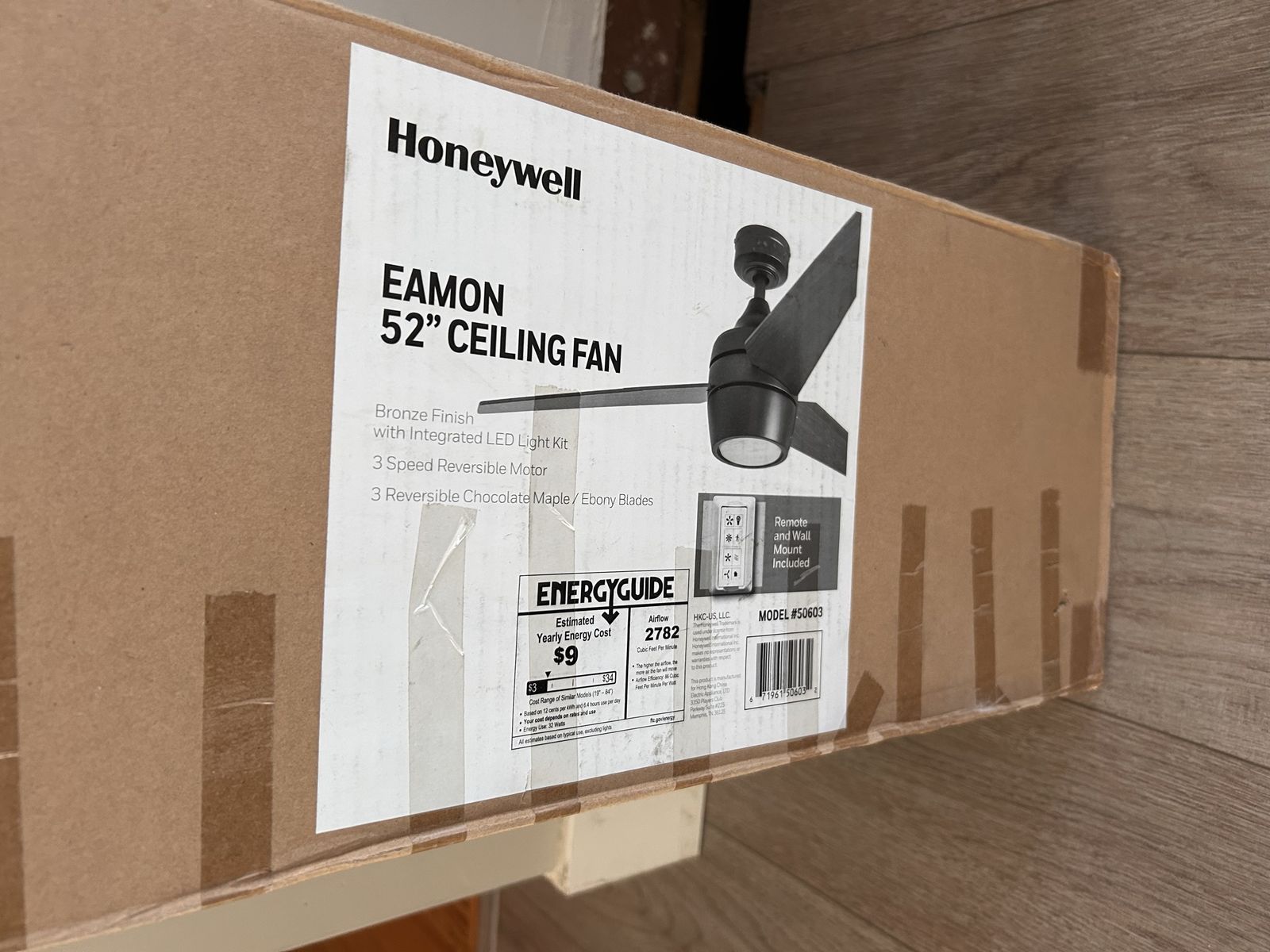 Honeywell Eamon 52" Ceiling Fan Bronze Finish Integrated LED Light Kit Model 50603