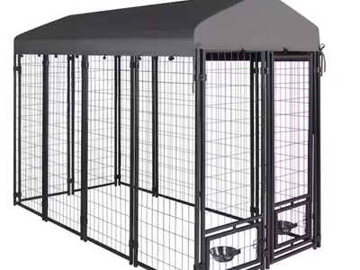 New in Box! 4 ft. x 8 ft. Outdoor Dog Cage Fence with Cover and Rotating Feeding Door