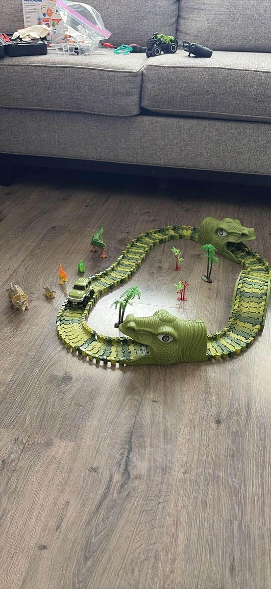 Dinosaur Flexible Track Set with Toy Car & Figures - Prehistoric Adventure Play Set