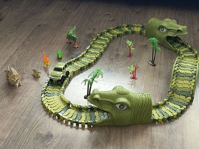 Dinosaur Flexible Track Set with Toy Car & Figures - Prehistoric Adventure Play Set