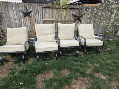Set of 3 Outdoor Rocking Patio Chairs with Tan Cushions plus 1