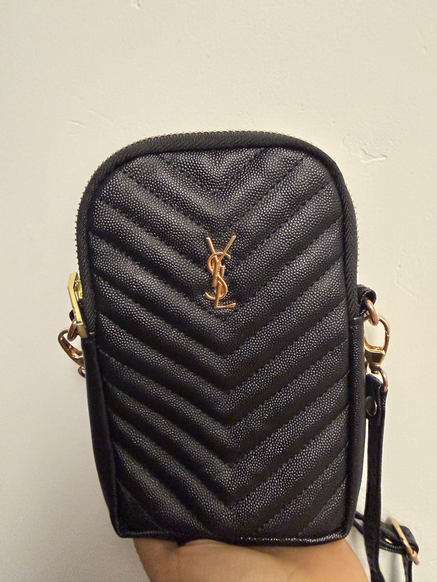 Saint Laurent YSL Black Quilted Leather Crossbody Phone Bag ( Inspired )