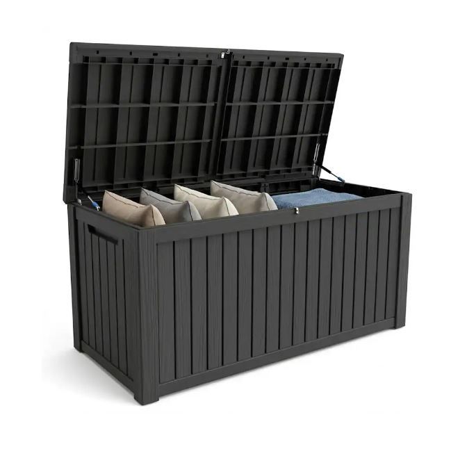NEW! Outdoor Storage Deck Box Large 220 Gallon 60.8"L x 28.4"W x 29.2"H - Black Resin