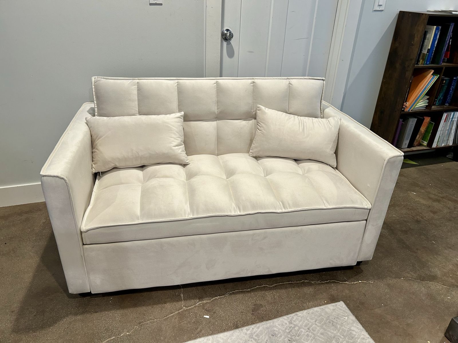 New Beige Velvet Sleeper Sofa Pullout Bed Loveseat