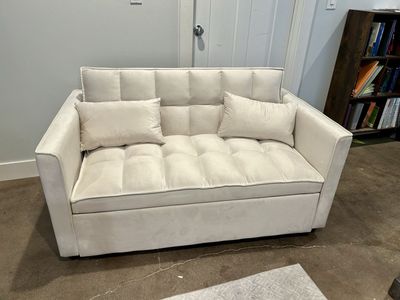 New Beige Velvet Sleeper Sofa Pullout Bed Loveseat