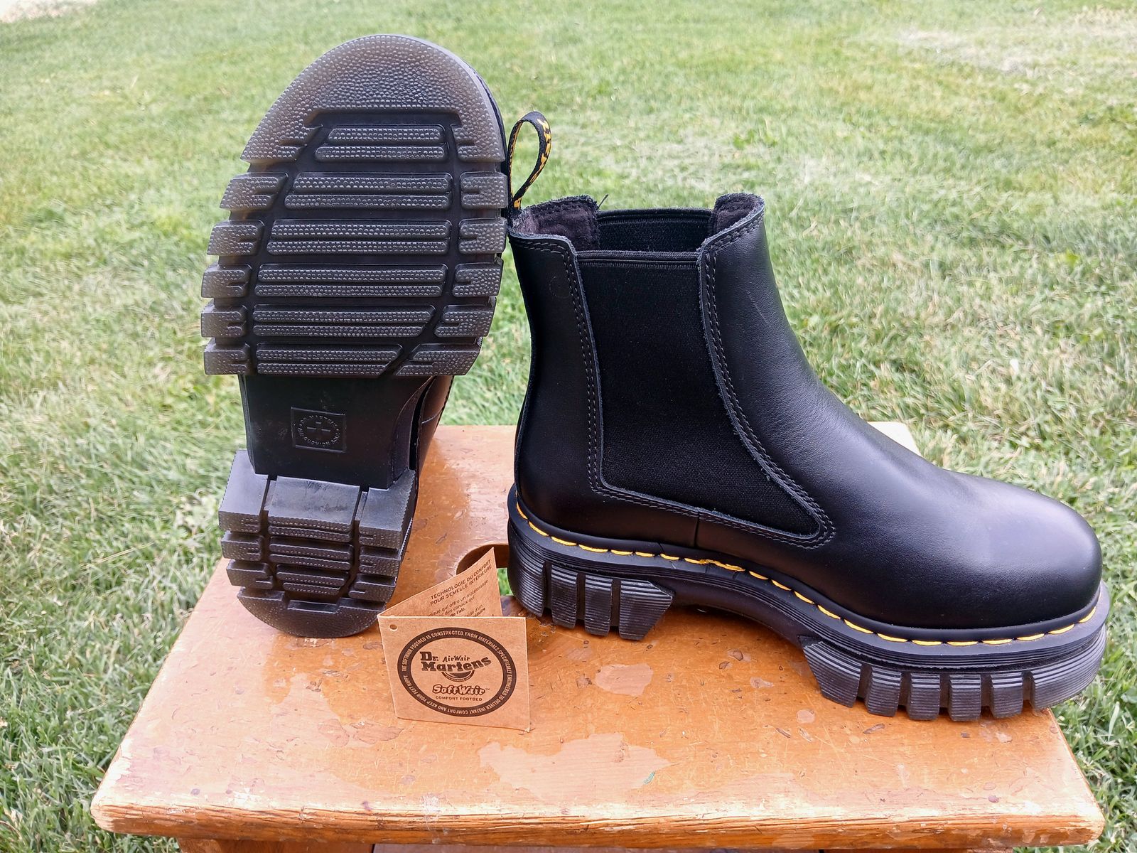 Dr. Martens Chelsea Boots - Black Leather with SoftWair Comfort Footbed - Size 7 Women's
