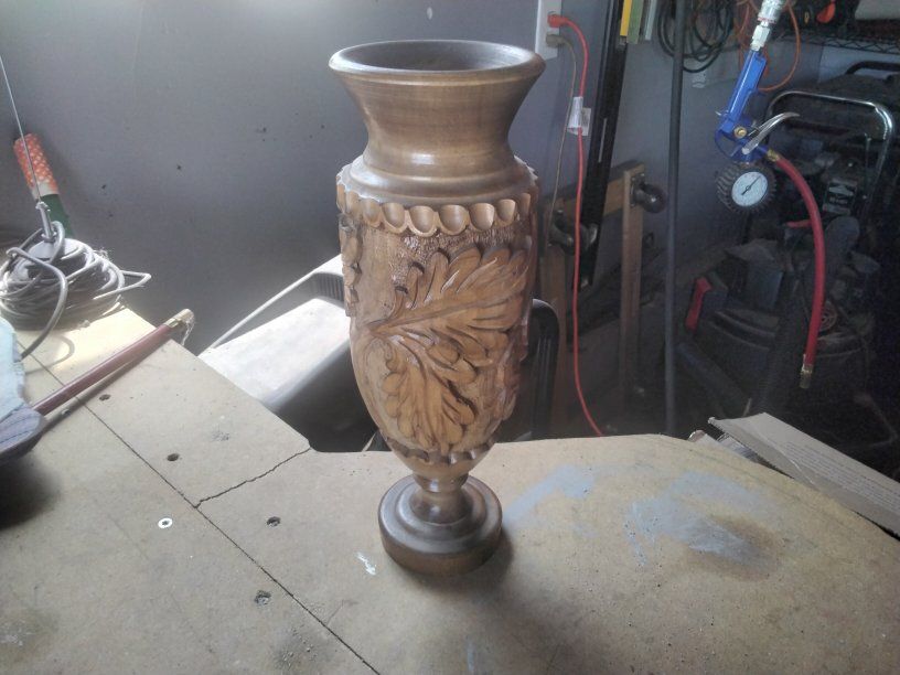 vintage hand carved wooden vase