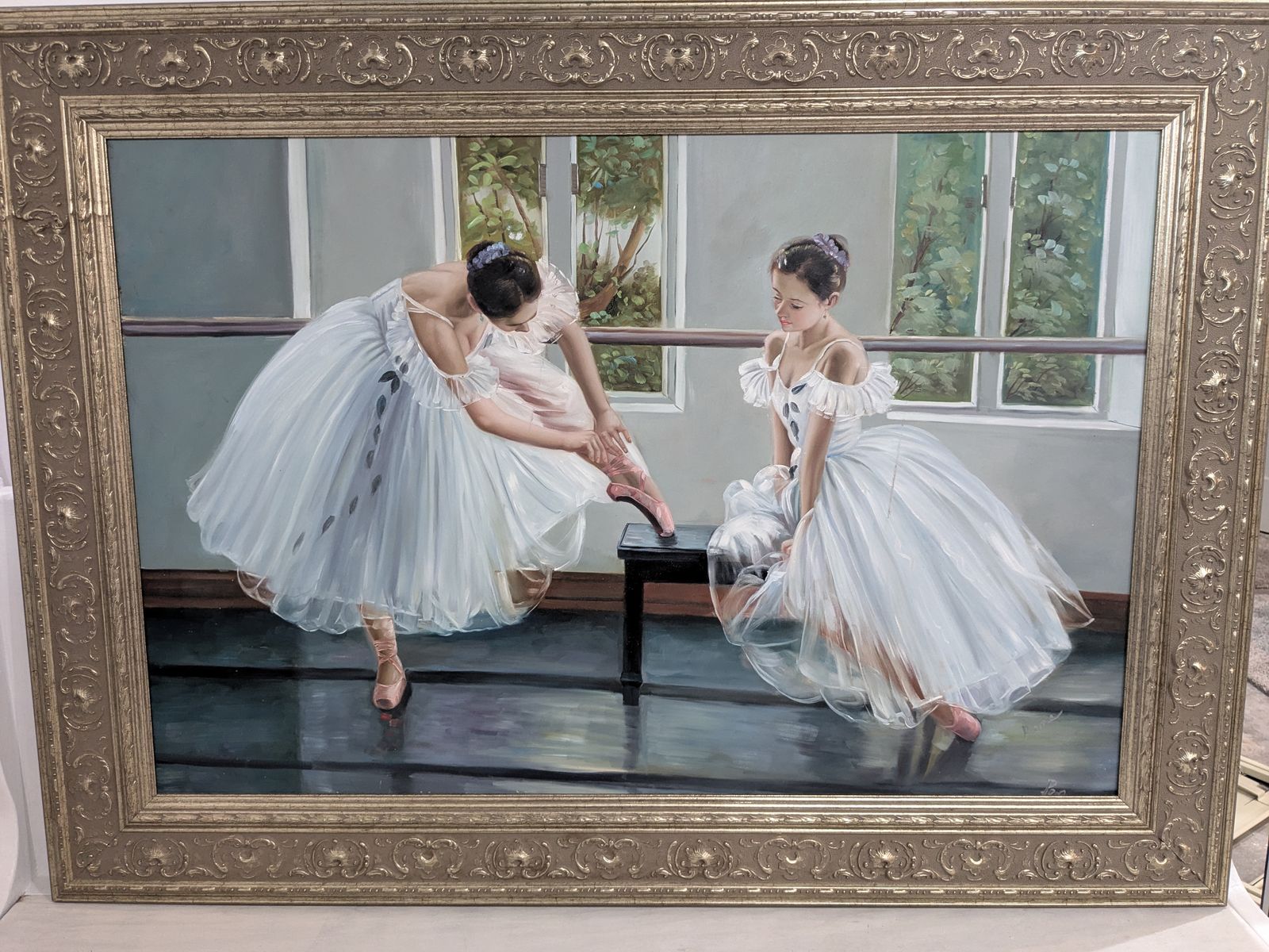 Beautiful Framed Oil Painting - Ballerinas in Studio