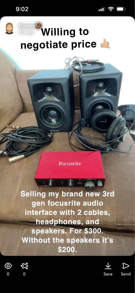 Focusrite Scarlett 2i2 3rd Gen Audio Interface Bundle w/ AKG Headphones & M-Audio AV42 Speakers