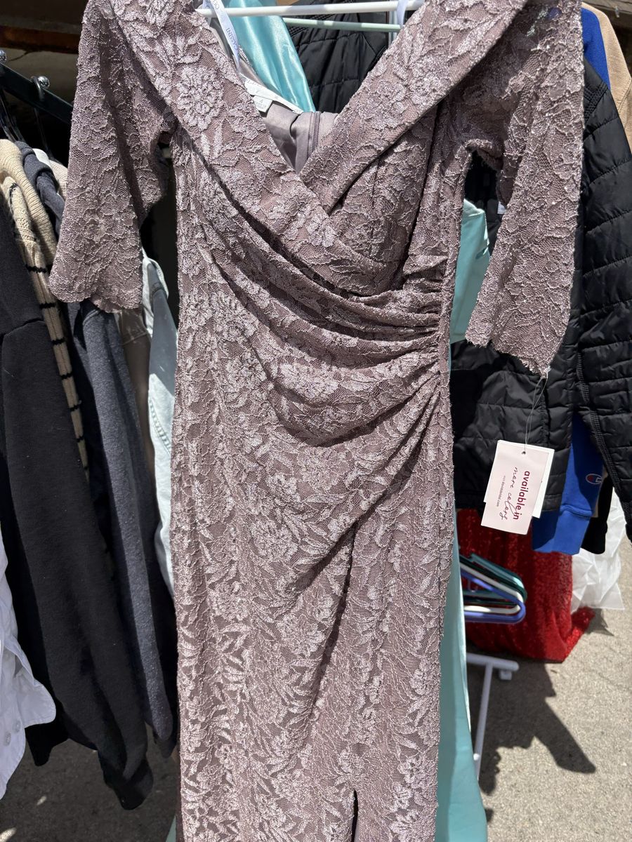 Oleg Cassini Women's Lace Off-the-Shoulder Sheath Maxi Dress, Size 4, Dusty Lavender, NWT