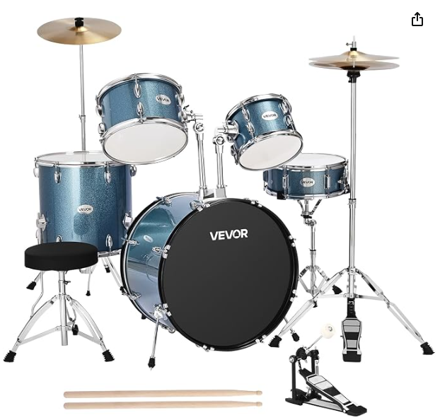 VEVOR Drum Set, 5-Piece 22 in Junior Drum Sets, Beginner Drums Set with Adjustable Throne, Cymbal, and Drumsticks