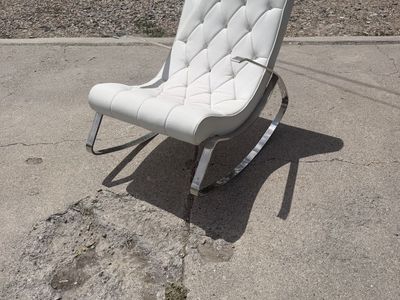Mid century Modern White Faux Leather Tufted Rocking Chair with Chrome Base - Good Condition