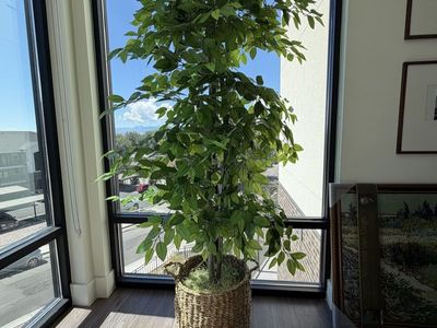Large Artificial Tree with Basket – Approximately 7+ ft Tall