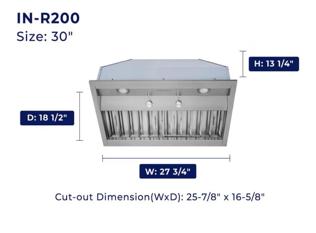 New in box, Hauslane 30 inch built in range hood.