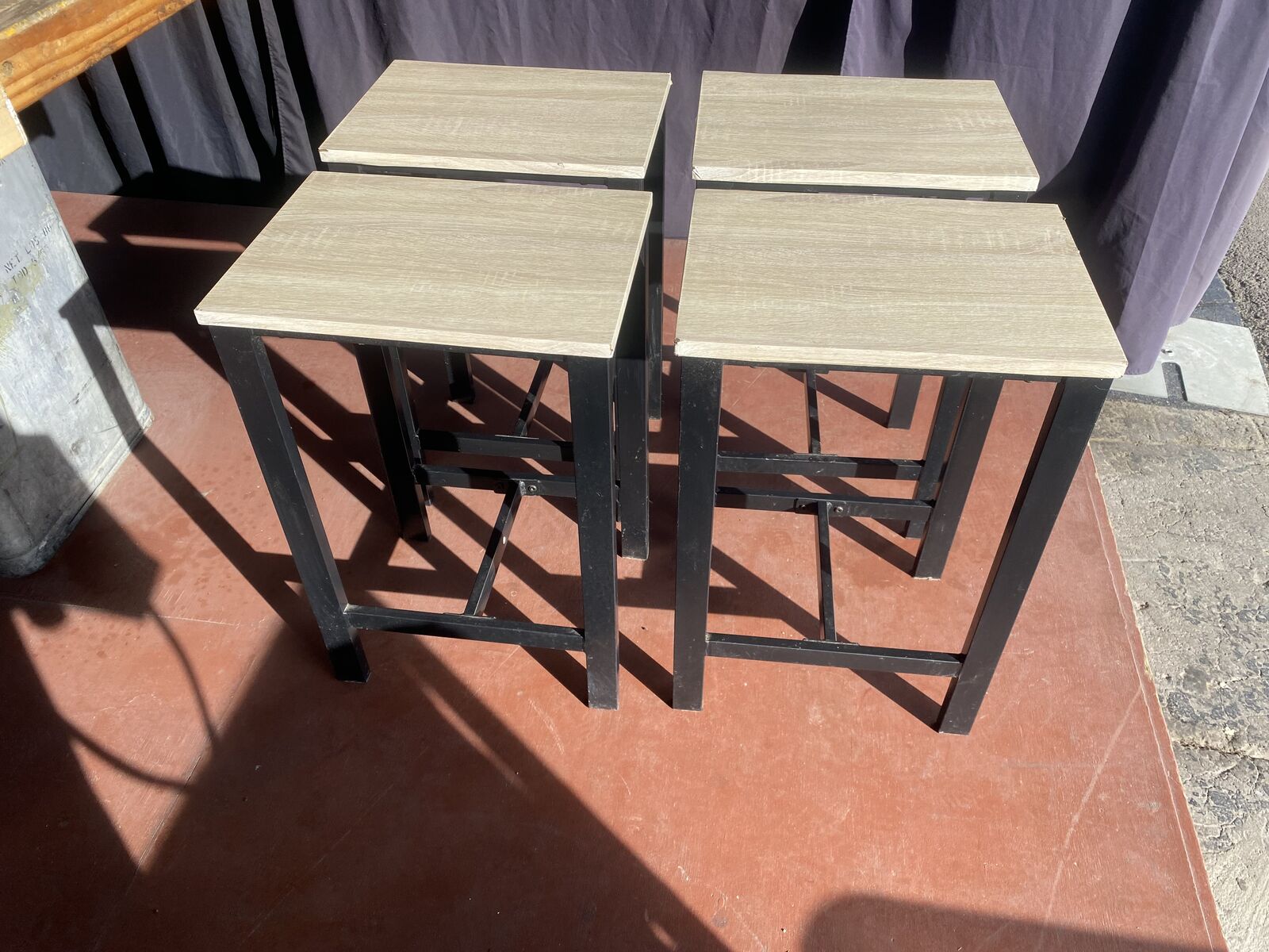 Industrial metal stools or side tables - set of 4