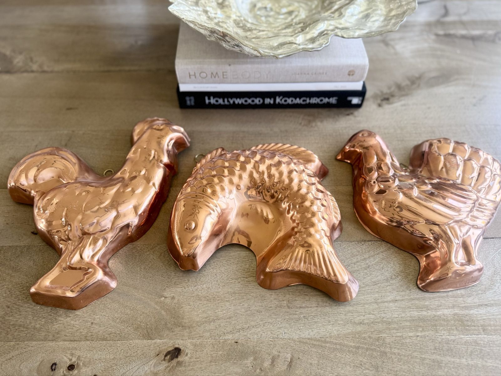 Set of 3 | Vintage Copper | Jello Molds | Rooster | Flying Fish | Chicken | Molds | Farmhouse Decor | Mid Century Decor | French