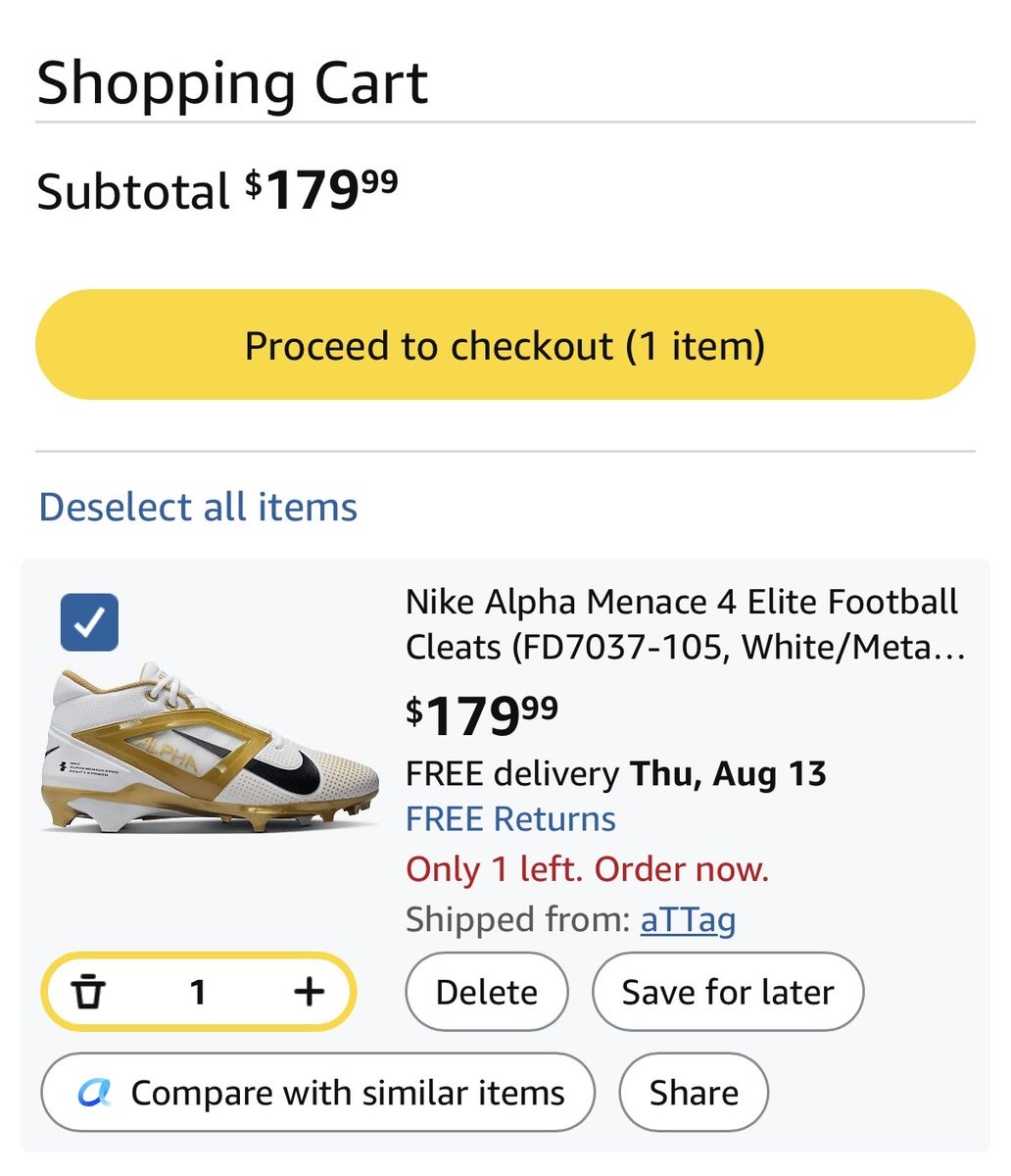 Nike Alpha Menace 4 Pro Football Cleats - Sz 9