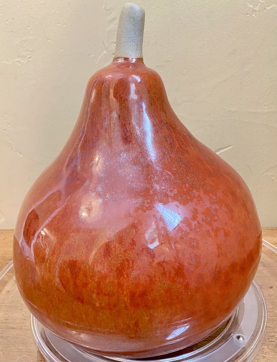LIKE NEW! Ceramic Gourd/Pear Sculpture Glossy Orange Speckled Fruit Warm N Cozy Home Decor - C PIX