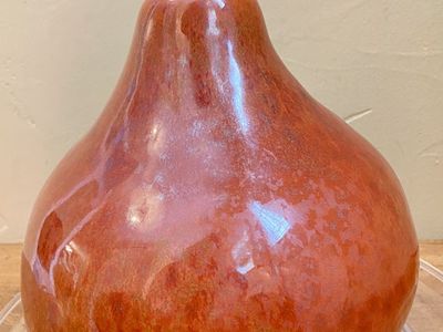 LIKE NEW! Ceramic Gourd/Pear Sculpture Glossy Orange Speckled Fruit Warm N Cozy Home Decor - C PIX