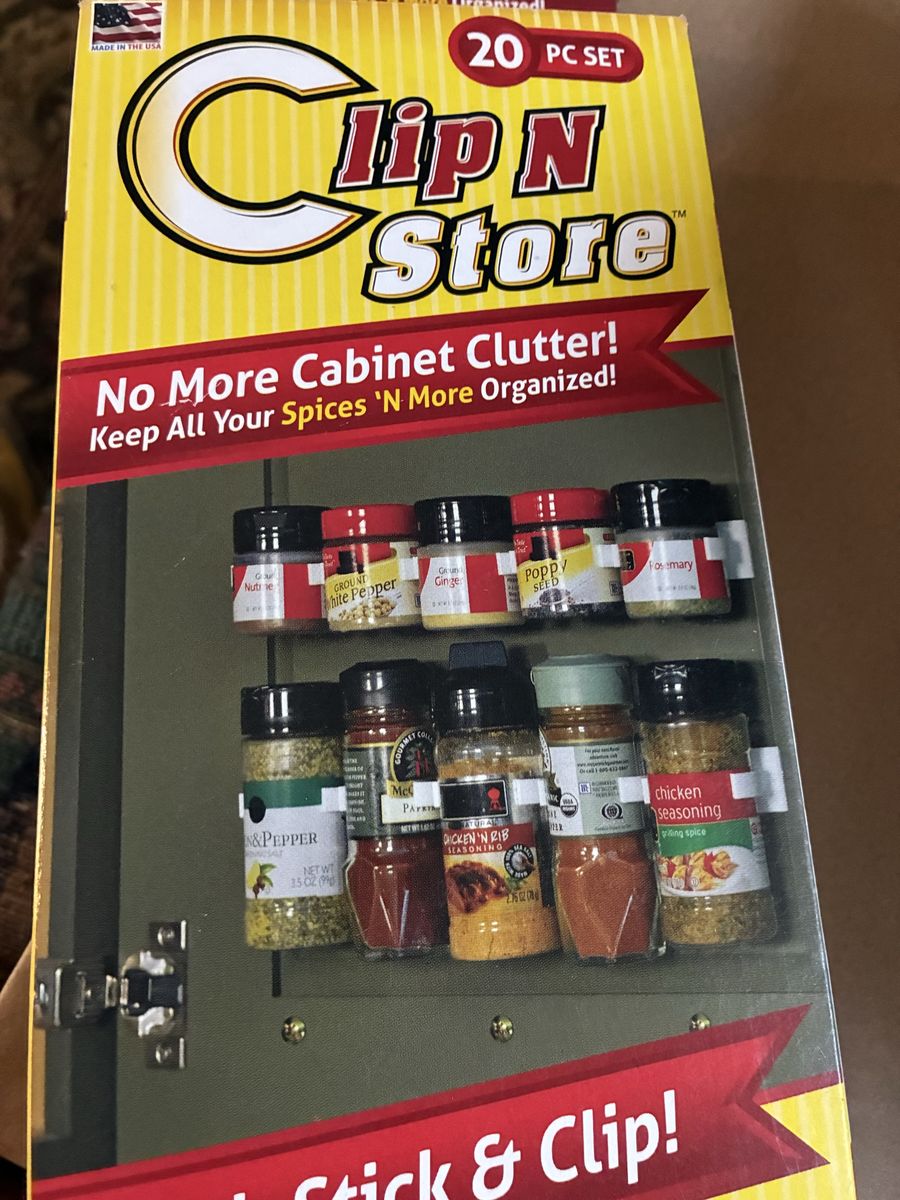 Clip N Store 20 PC Set Spice Gripper Clips - Cabinet & Pantry Organization (Made in USA) spice organizer