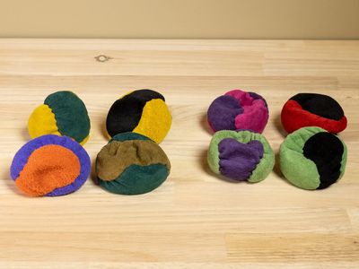 Hand sewn suede footbags (hacky sacks)