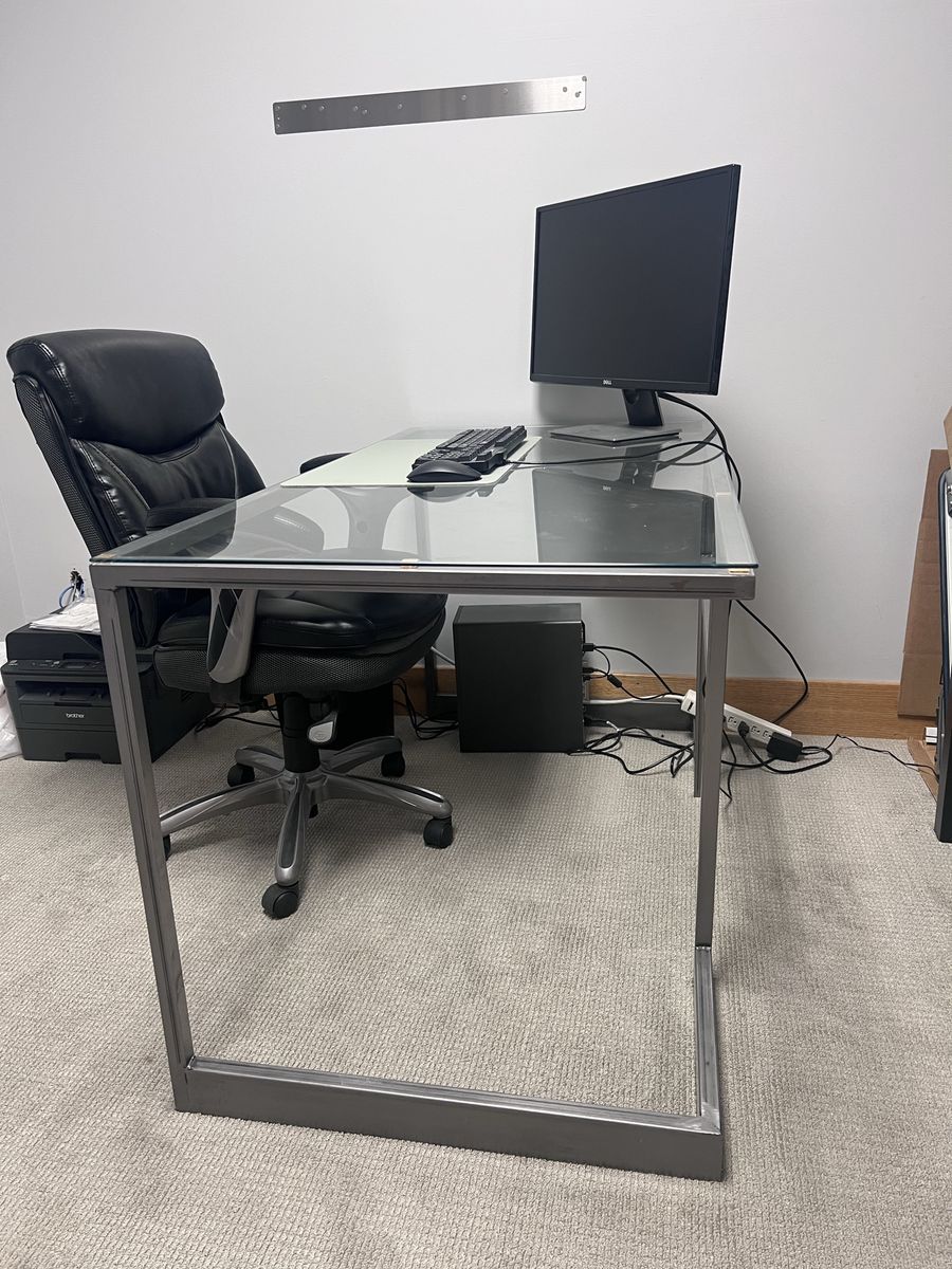 Custom Home Office Desk Set - Raw Steel and Glass