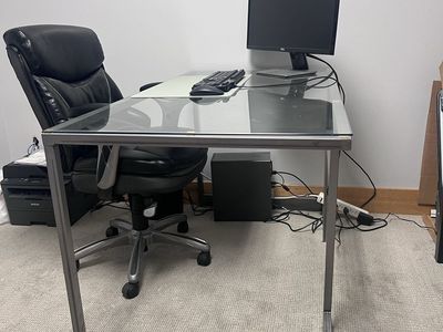 Custom Home Office Desk Set - Raw Steel and Glass