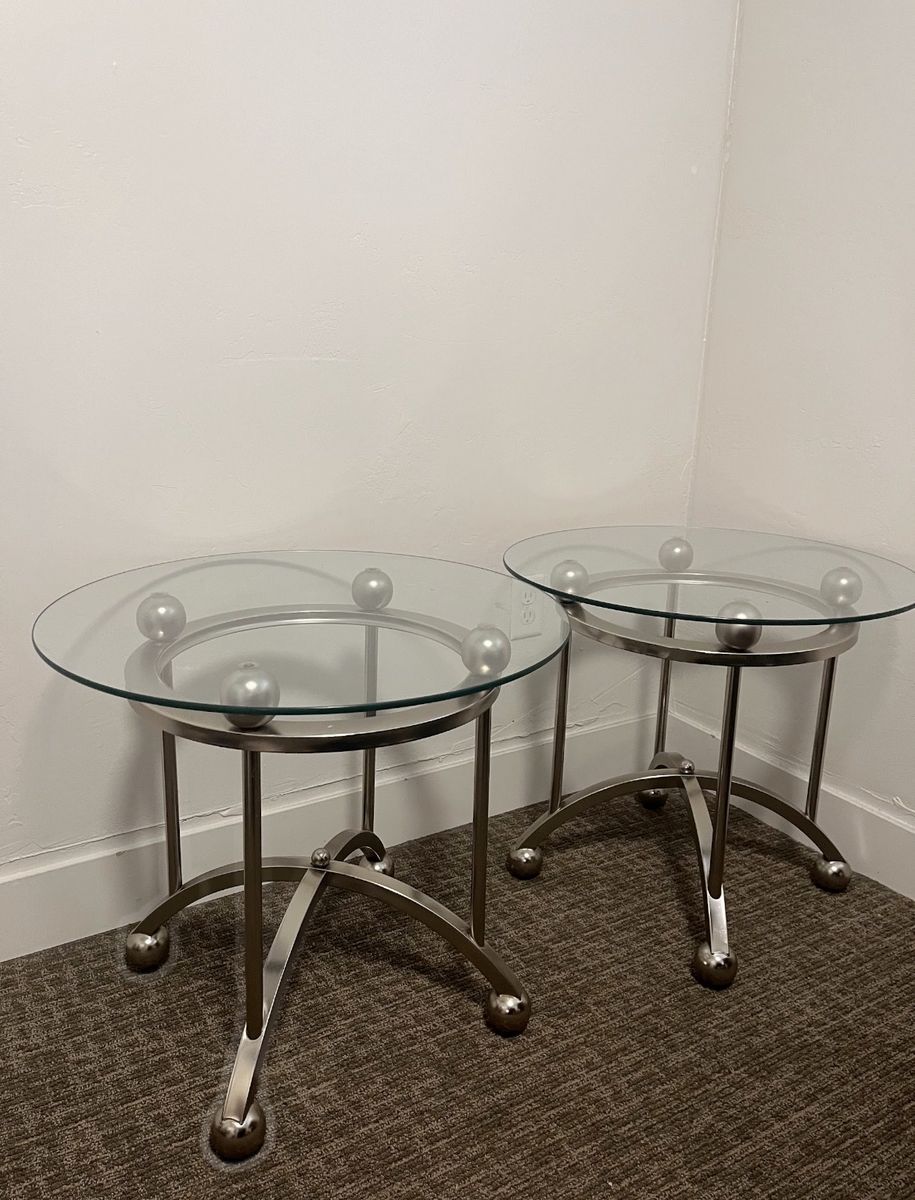 Set of 2 Glass Top Side Tables