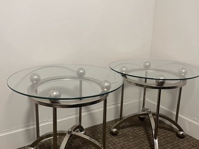 Set of 2 Glass Top Side Tables