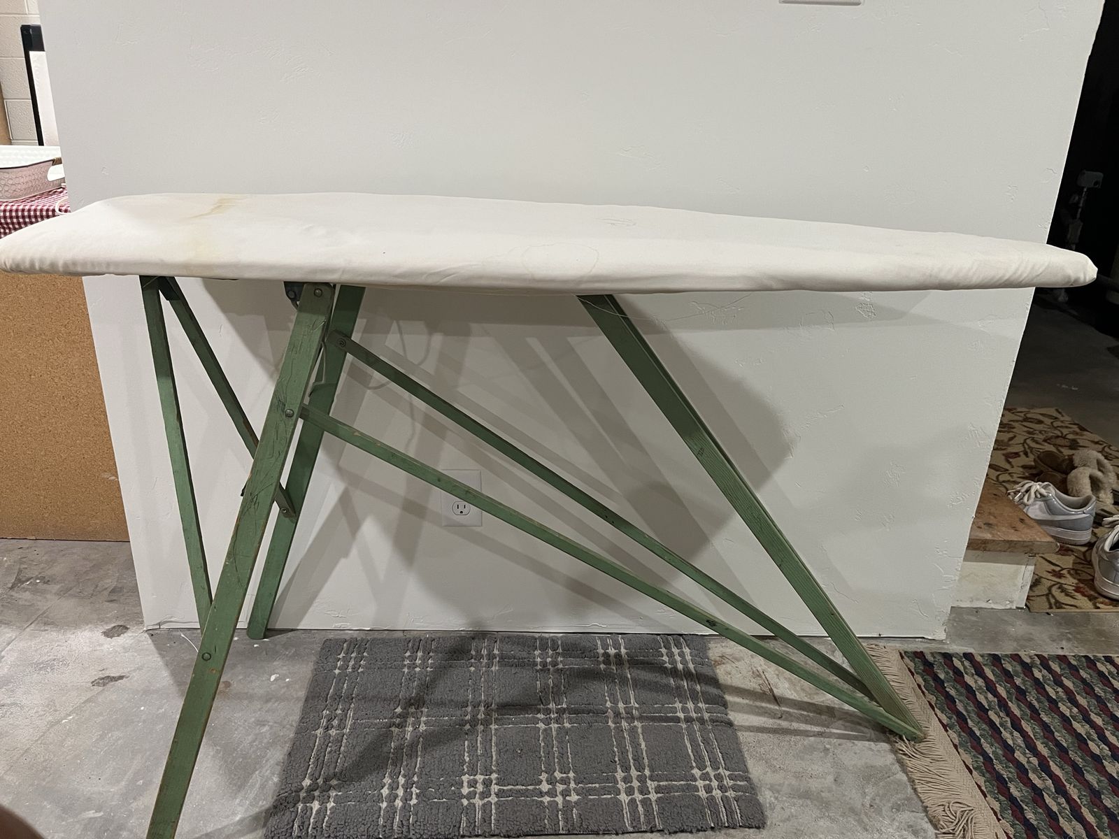 Vintage Wooden Folding Ironing Board with Green Base