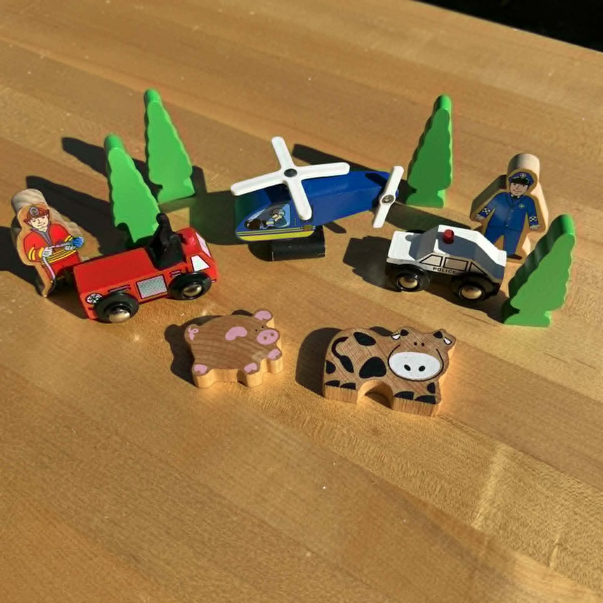 Imaginarium Wooden Toy Set - Helicopter / Police Car / Fire Truck