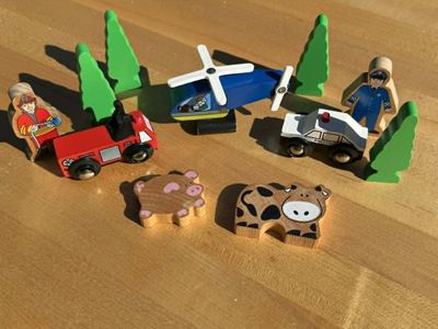 Imaginarium Wooden Toy Set - Helicopter / Police Car / Fire Truck