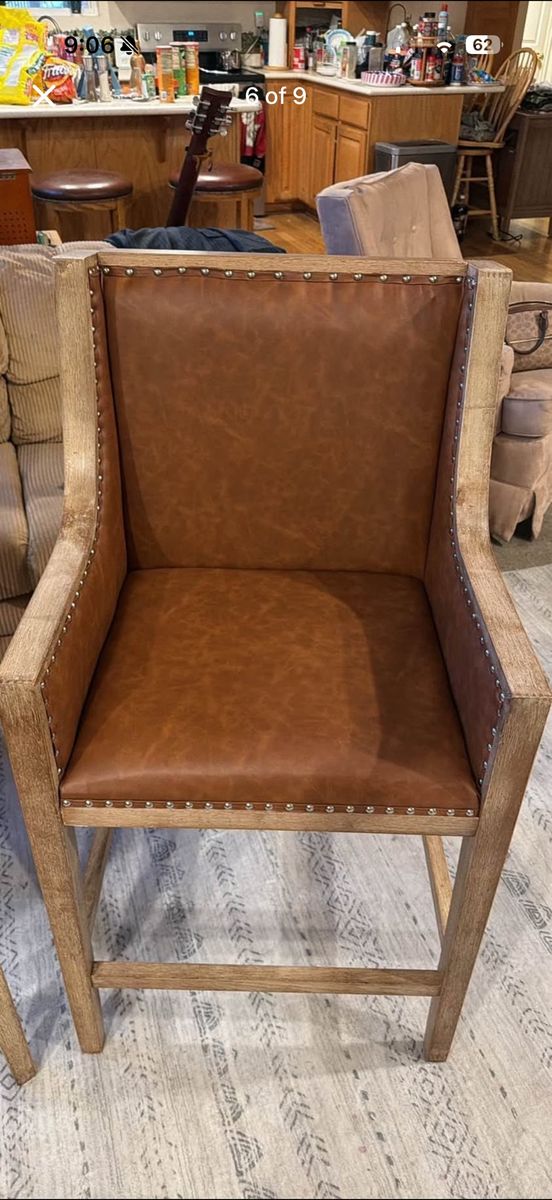 Rustic Faux Leather Counter Height Bar Stools with Nailhead Trim - Set of 2