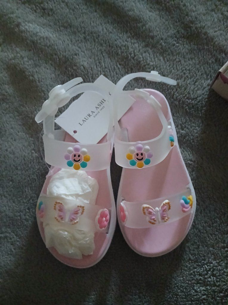 Laura Ashley Pink Multi Jelly Sandals with Flower and Butterfly Accents - US Size 6