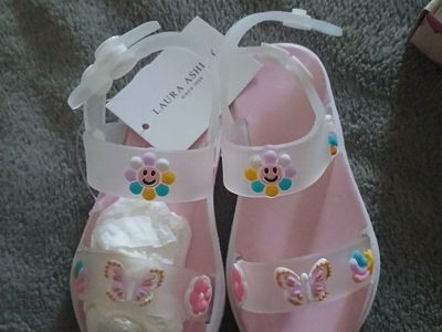 Laura Ashley Pink Multi Jelly Sandals with Flower and Butterfly Accents - US Size 6
