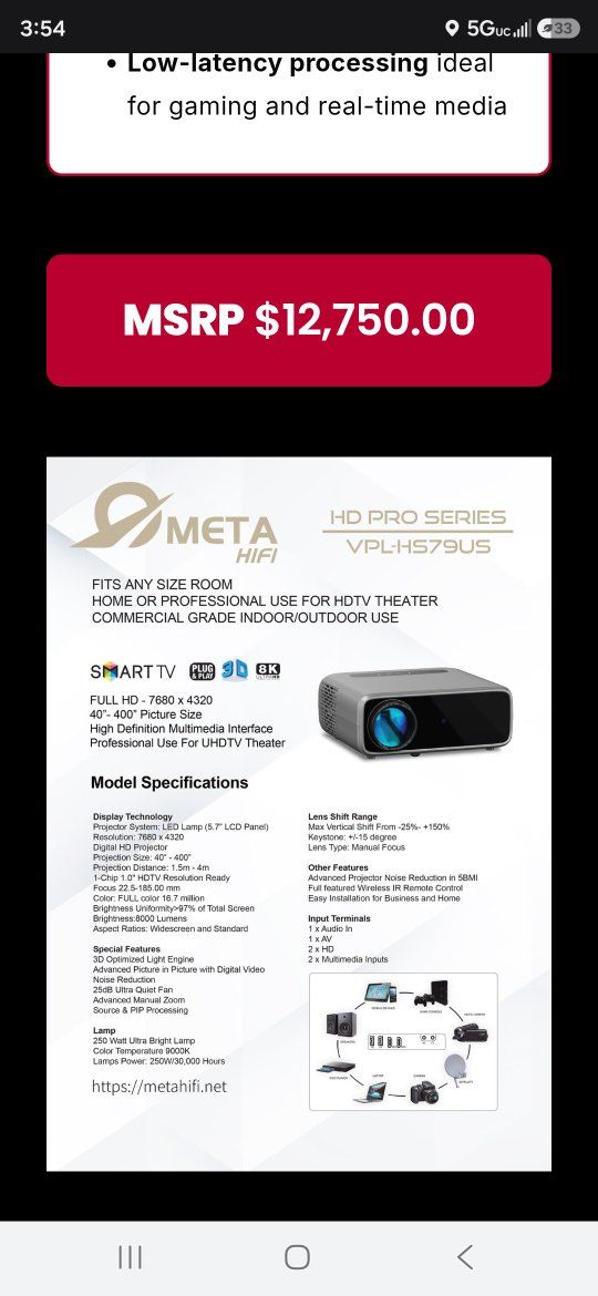 meta hifi projector and screen