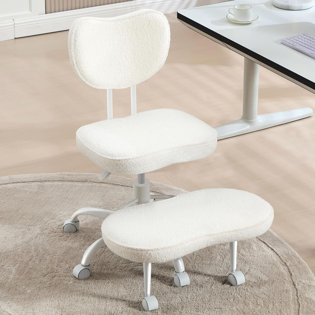Criss Cross Chair with Wheels Height Adjustable Seat for ADHD 360° Swivel (White-New)