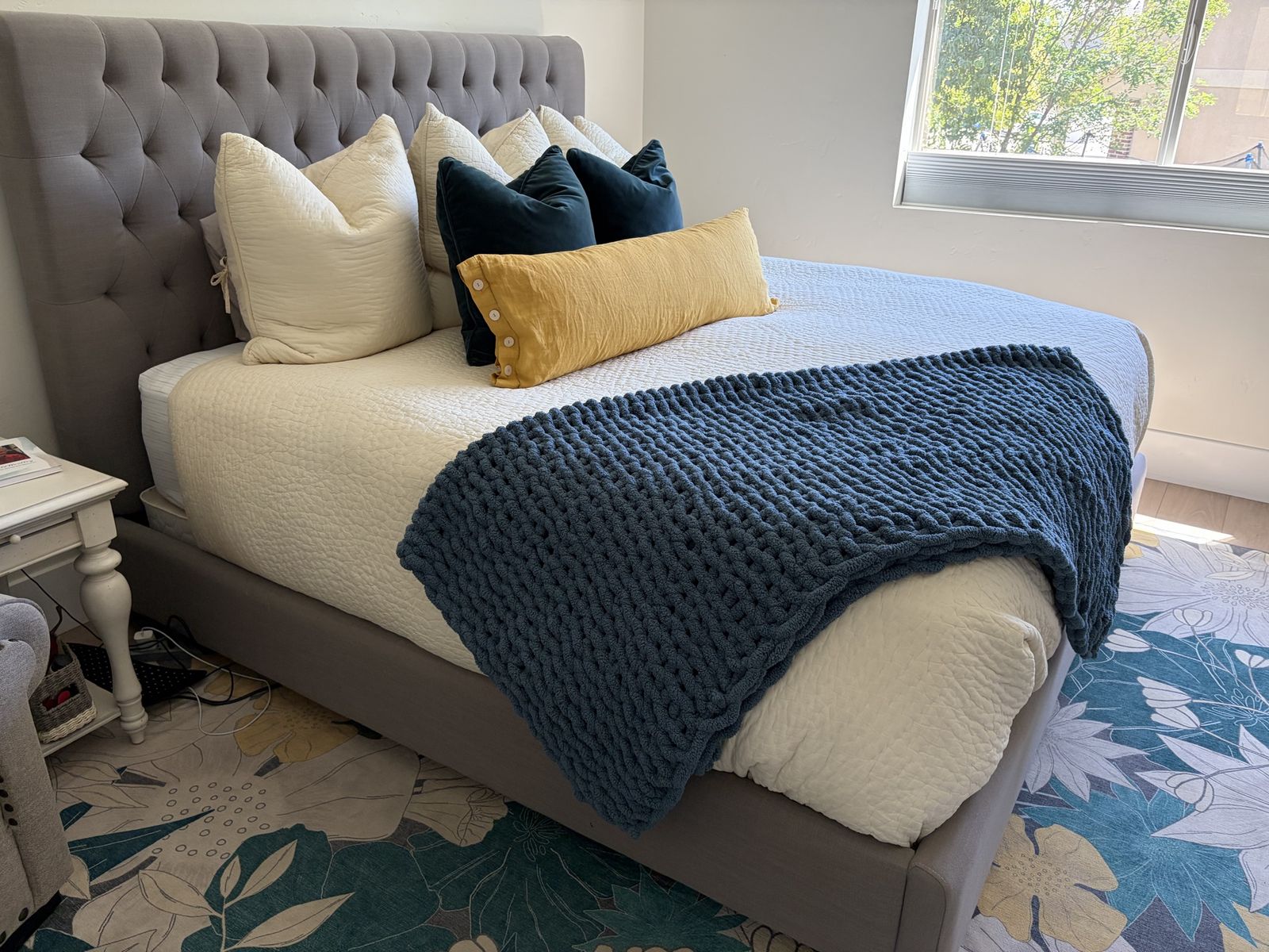 Grey Tufted Upholstered Platform Bed