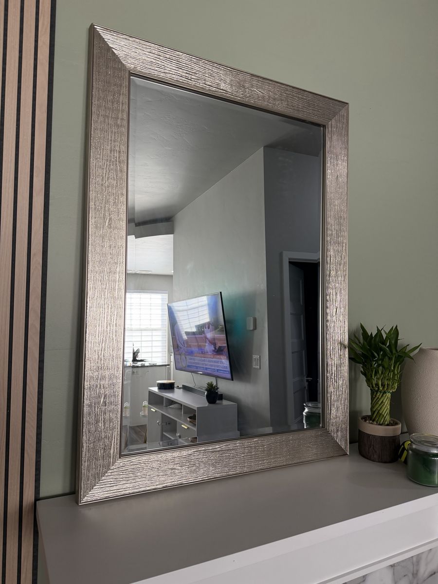 Textured champagne silver rectangular wall mirror