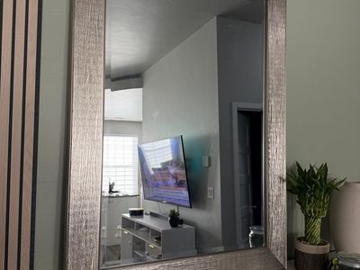 Textured champagne silver rectangular wall mirror