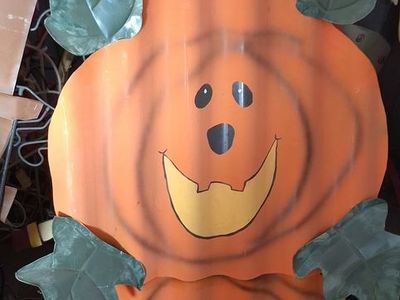 Halloween Vintage painted metal stacked jack o lanterns