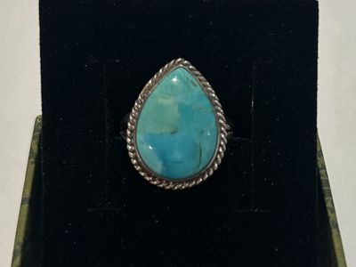 Sterling Silver Teardrop, Turquoise Ring Size 7
