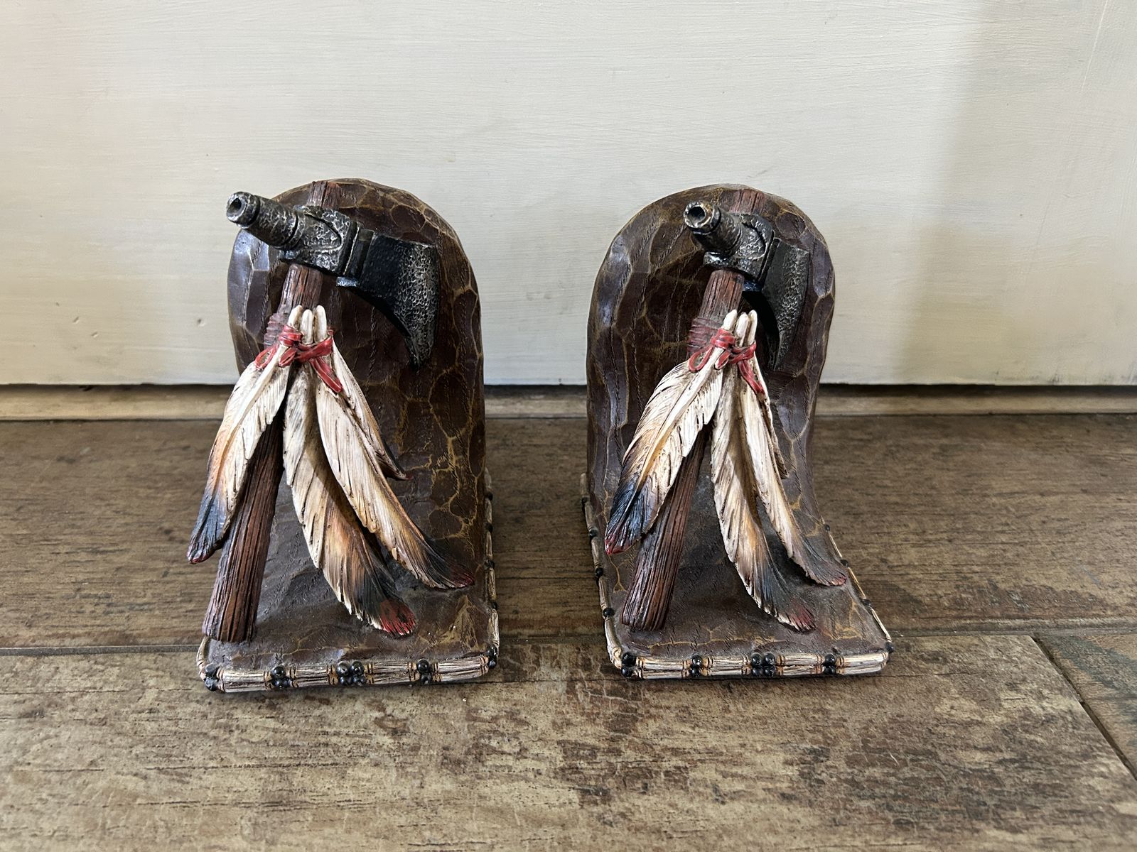 Rustic Western Bookends –  Tomahawk & Feathers (Set of 2)