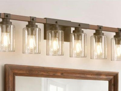 Rustic Farmhouse 6-Light Vanity Wall Light Bar with Clear Glass Shades