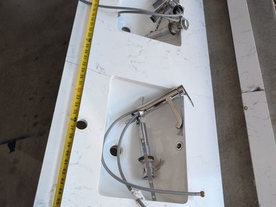 White Marble-Look Double Vanity Top with 2 Sinks and Faucets - 48 x 22"
