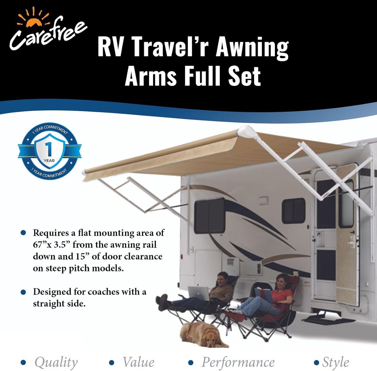 Carefree OV25APHW Travel'r 12V Electric RV Awning Arms Set White