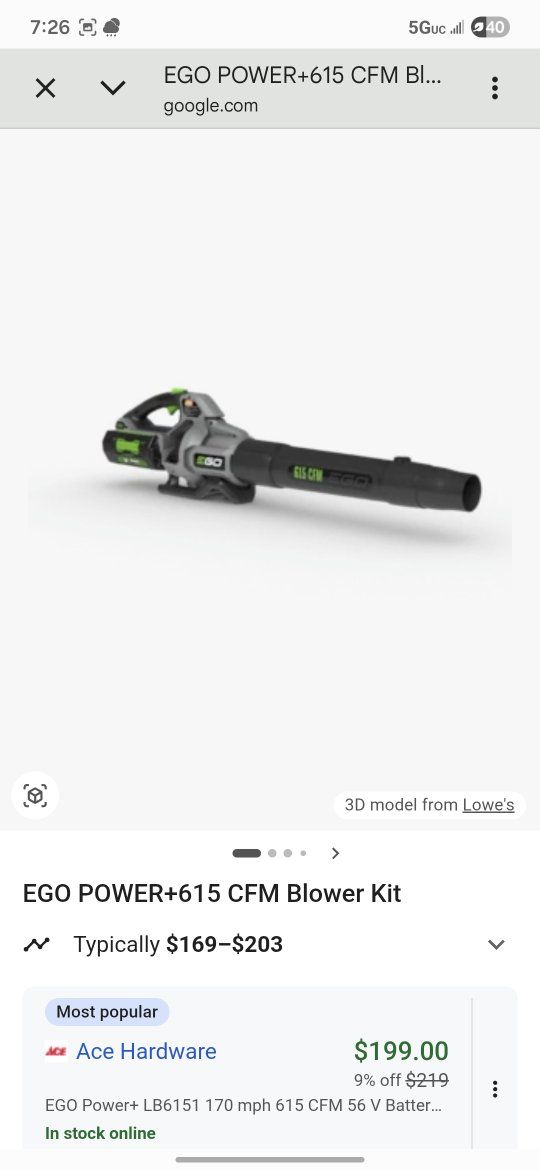 Ego blower 615cfm